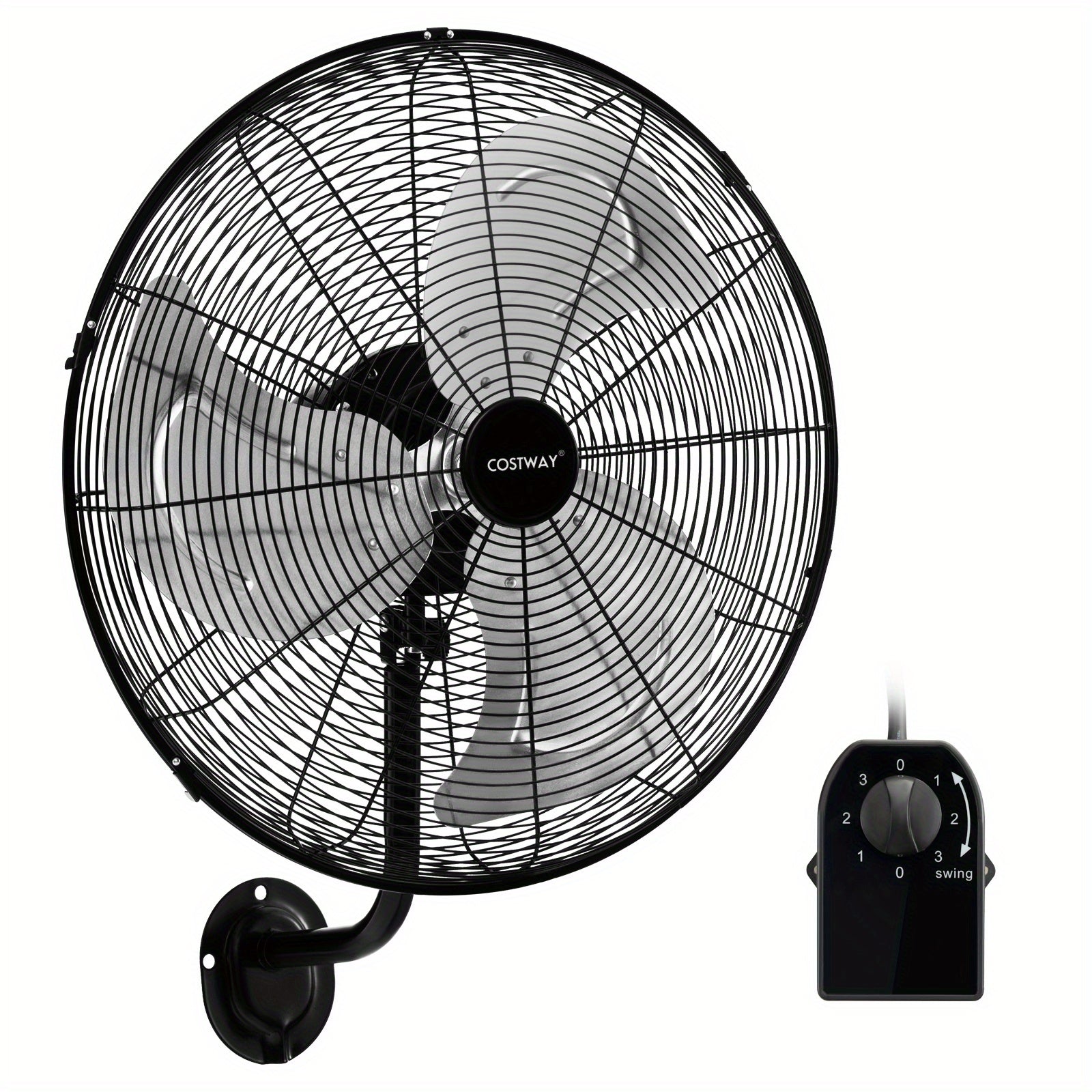 COSTWAY 20 Inch Heavy-Duty Metal Wall Mount Fan, 3 Speed Settings, 85° Oscillation & 30° Adjustable Tilt Head, ETL Listed Black Wall Fan for Home Industrial Commercial Use