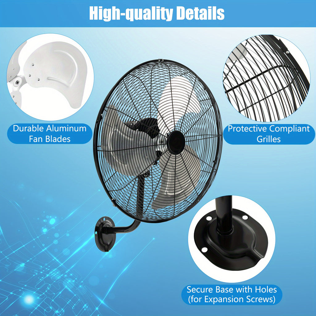 COSTWAY 20 Inch Heavy-Duty Metal Wall Mount Fan, 3 Speed Settings, 85° Oscillation & 30° Adjustable Tilt Head, ETL Listed Black Wall Fan for Home Industrial Commercial Use