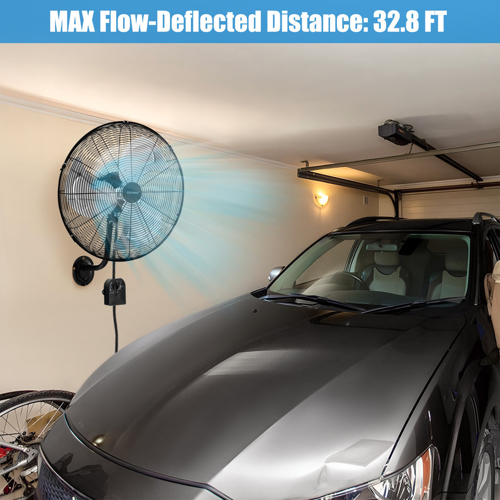 COSTWAY 20 Inch Heavy-Duty Metal Wall Mount Fan, 3 Speed Settings, 85° Oscillation & 30° Adjustable Tilt Head, ETL Listed Black Wall Fan for Home Industrial Commercial Use
