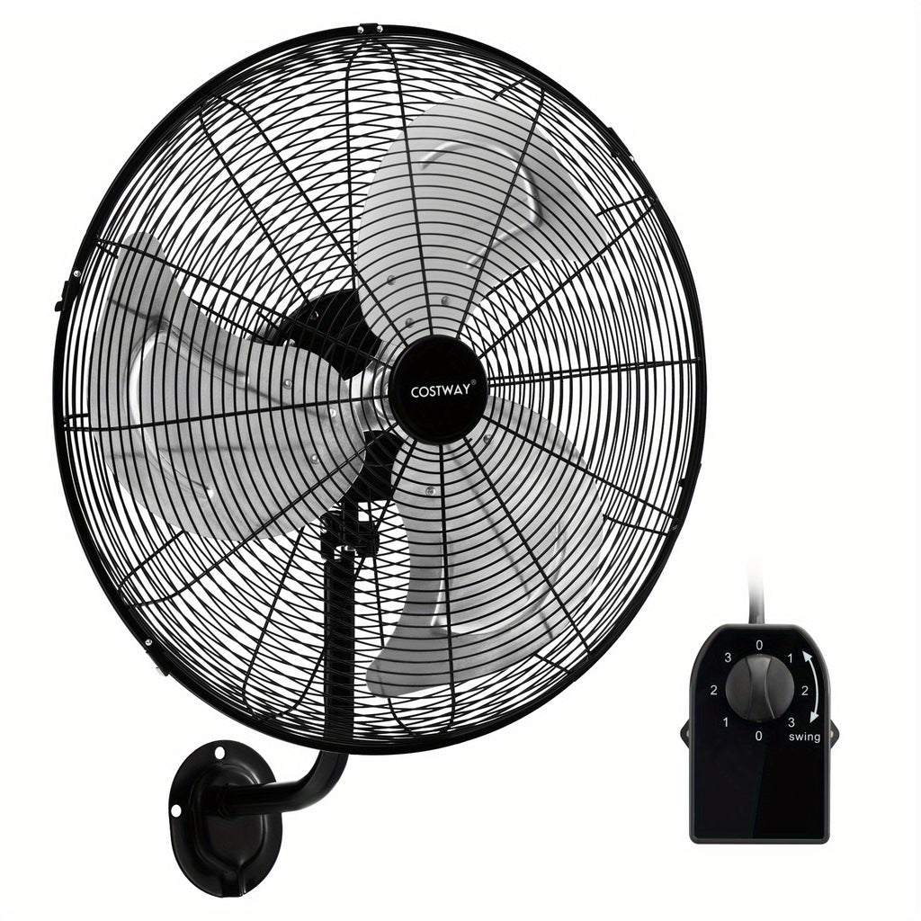 COSTWAY 20 Inch Heavy-Duty Metal Wall Mount Fan, 3 Speed Settings, 85° Oscillation & 30° Adjustable Tilt Head, ETL Listed Black Wall Fan for Home Industrial Commercial Use