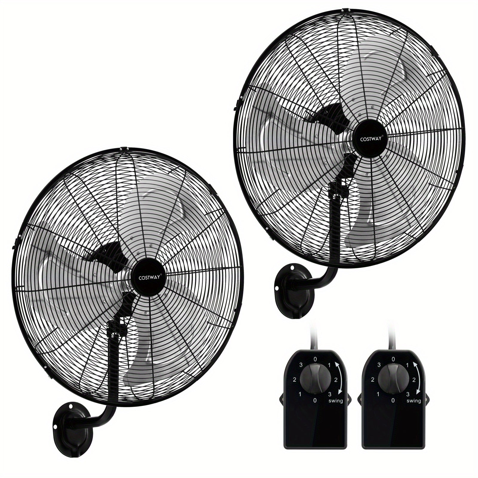 COSTWAY 20 Inch Heavy-Duty Metal Wall Mount Fan, 3 Speed Settings, 85° Oscillation & 30° Adjustable Tilt Head, ETL Listed Black Wall Fan for Home Industrial Commercial Use