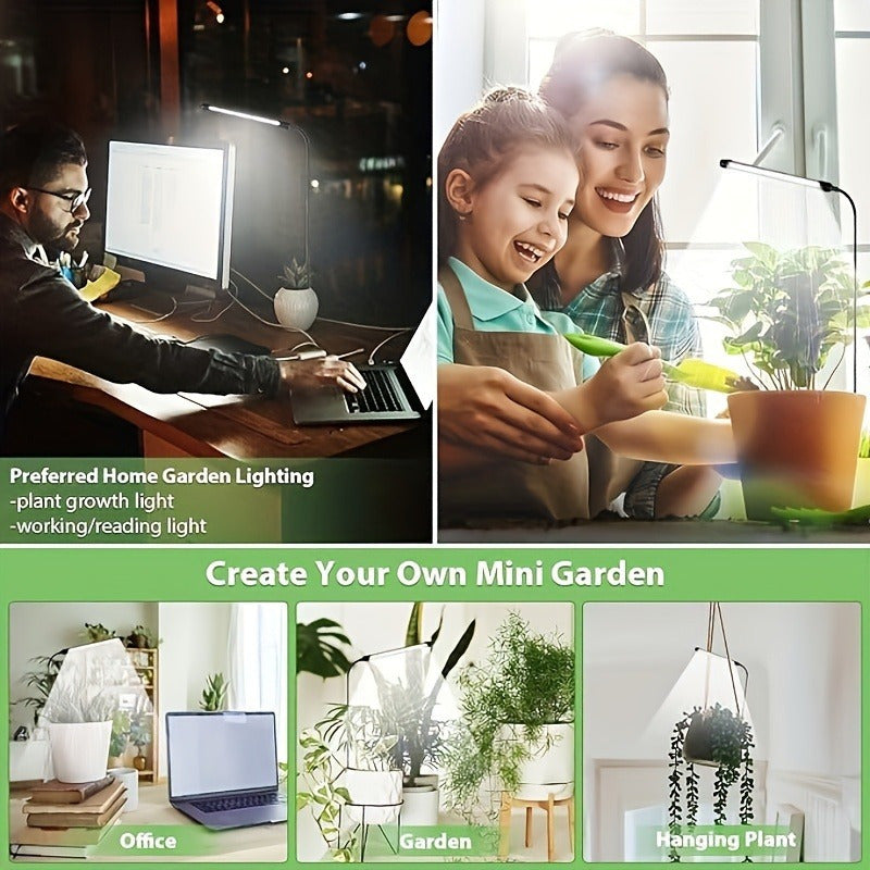 Full Spectrum LED Indoor Plant Grow Light - 6000K, Gooseneck Design, Auto On/Off & 5 Dimmable Levels, USB Powered, Ideal for Seedlings, Succulents and Small Plants