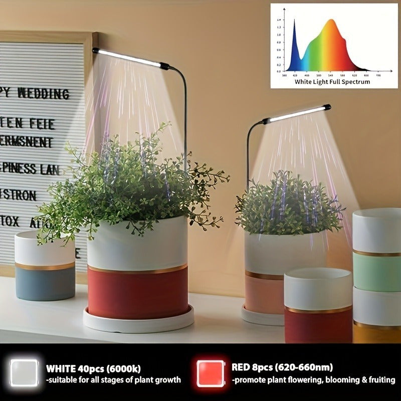 Full Spectrum LED Indoor Plant Grow Light - 6000K, Gooseneck Design, Auto On/Off & 5 Dimmable Levels, USB Powered, Ideal for Seedlings, Succulents and Small Plants