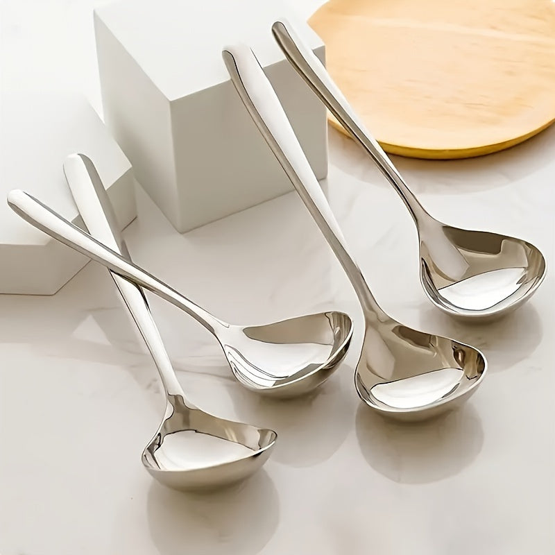 4-Piece Elegant Stainless Steel Soup Spoon Set – Long Handle, Durable & Multi-Purpose – Perfect for Hot Pot, Congee – Ideal Choice for Home, Restaurant & Food Trucks