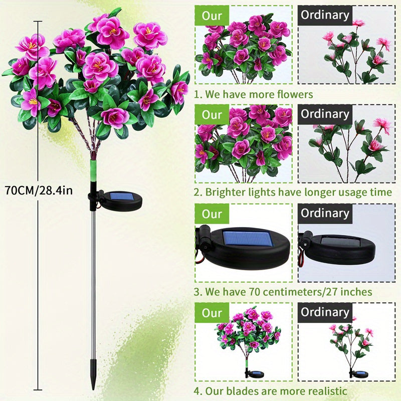 4套太阳能杜鹃灯，暖色灯光，84朵花，节日庭院装饰花园灯，户外草坪装饰LED灯，仿真花，一朵玫瑰红，紫色，粉色，黄色各一