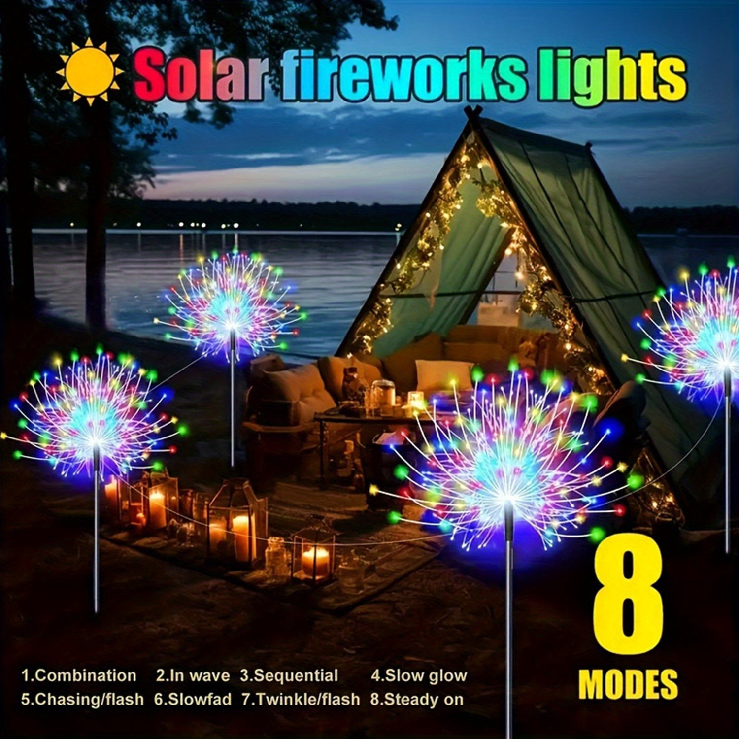 6个装 480LED，4个装 320/240LED，1个装 - 60LED 户外太阳能烟花灯，户外照明草坪灯，花园灯，8种闪烁灯光模式童话灯，适用于庭院、小路、甲板景观照明（多色，暖白）