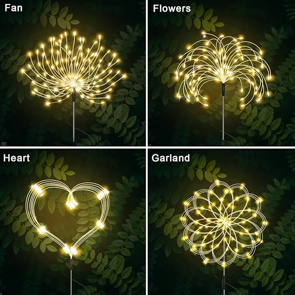 6包装-480LED，4包装320/240LED，1包装-90LED户外太阳能烟花灯，户外草坪灯，灯条，太阳能花园灯，IP44，8种模式，适用于庭院、露台、小路、露营景观、婚礼派对、复活节花园、情人节礼物