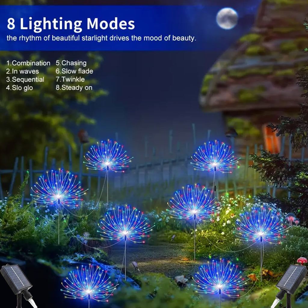 6个装 480LED，4个装 320/240LED，1个装 - 60LED 户外太阳能烟花灯，户外照明草坪灯，花园灯，8种闪烁灯光模式童话灯，适用于庭院、小路、甲板景观照明（多色，暖白）