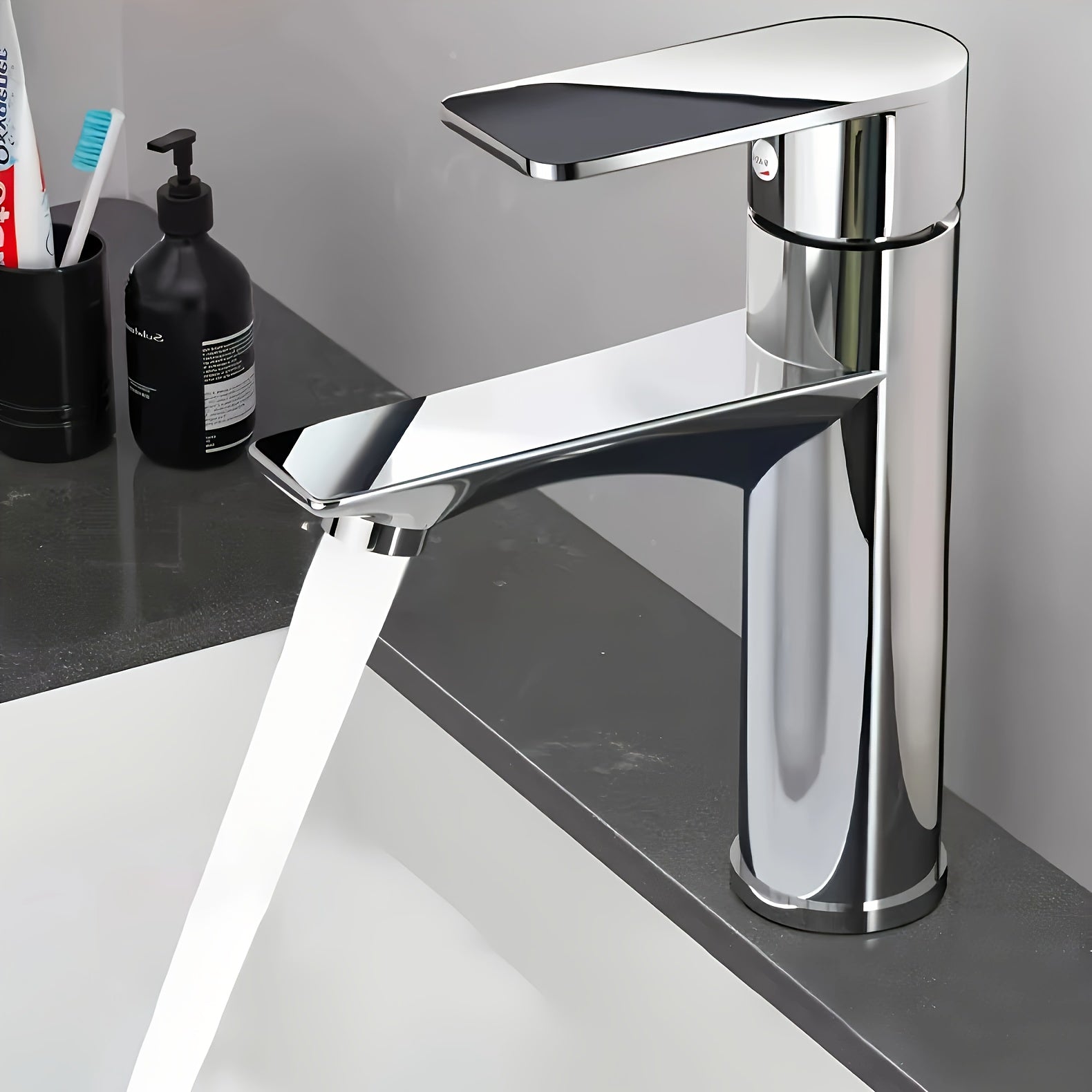 Single Hole Modern Chrome Bathroom Faucet - Water-Saving Technology, Hot/Cold Control, Single Handle Operation, Valve, for Sink & Vanity, Durable Plated Faucet (Connectors Included)