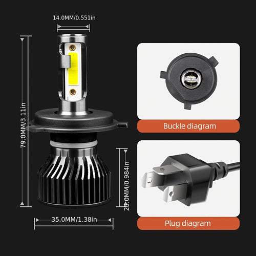 1pc KINGSOFE H4 LED Motorcycle/Car Headlight Bulb - Super Bright 30000 Lumens 6500K Cool White High/Low Beam Integrated with Cooling Fan, Plug-and-Play All-in-One Headlight, Suitable for Motorcycles, ATVs, Trucks, Scooters, Utility Vehicles