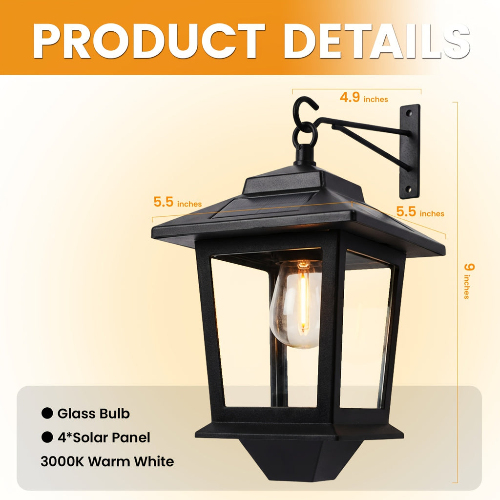 2 Pack Solar Wall Light Set, Designed for Outdoor Use, Equipped with 4 Solar Panels, LED Light Runs from Dusk to Dawn, Rustproof and Waterproof, Hooks Included