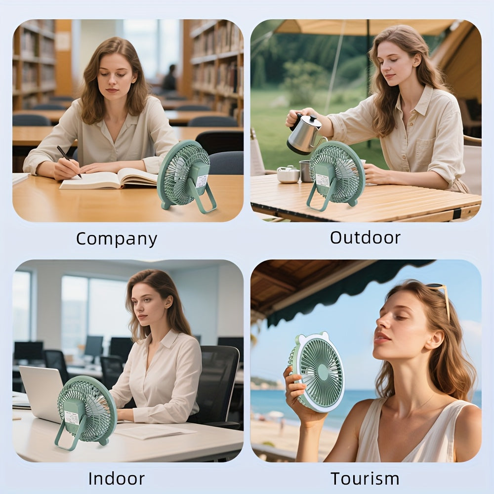 Rechargeable Portable Fan with Desktop Lighting Function, 3 Wind Speed Modes, Up to 7 Hours Runtime, Multi Placement Design, Ideal for Outdoor Activities and Travel