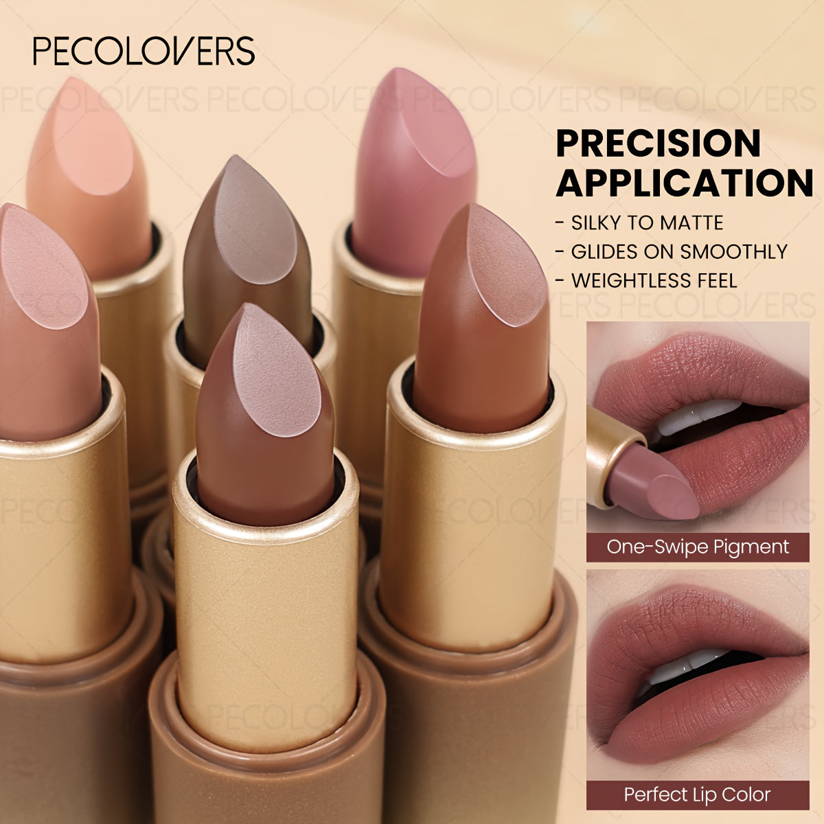 6支 PECOLOVERS 棕色口红套装 - 不干燥，防水防汗，满Coverage，秋冬迷人的唇色，持久，多支装，约会妆容，秋季口红 | 迷人唇妆设计 | 丝滑质地