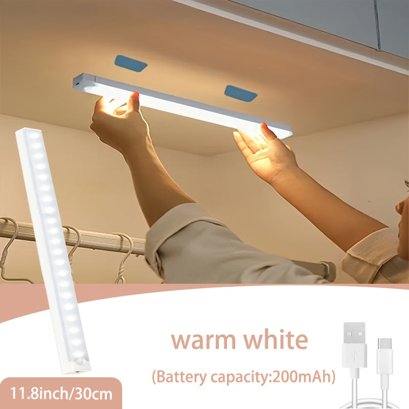 1PC 3.94inch~19.69inch LED 智能人体运动感应长条夜灯橱柜灯，无线USB供电暖白色&白色橱柜照明条，磁性贴片易于安装，感应灯，适用于衣柜、壁橱、橱柜、楼梯、餐厅、卧室、露营房车