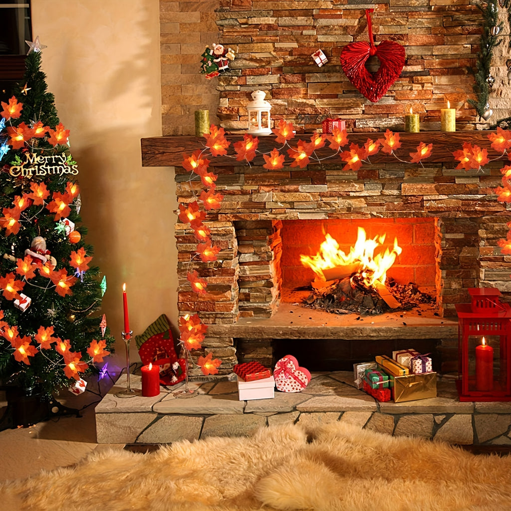 1pc枫叶造型LED仙女灯 感恩节装饰 秋季装饰 万圣节植物派对楼梯栏杆装饰