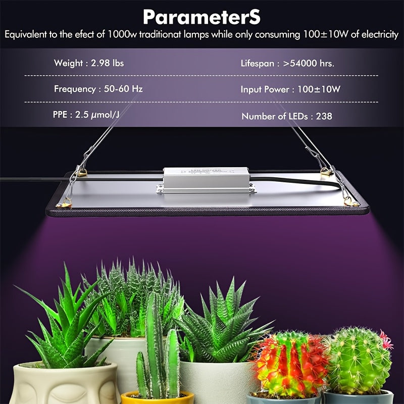 LED Grow Light, Full Spectrum Plant Light, Indoor Hanging Grow Light with UV-IR, Ideal for Seedlings, Hydroponics & Flowers, Fits 3x3/2x2 Grow Tents