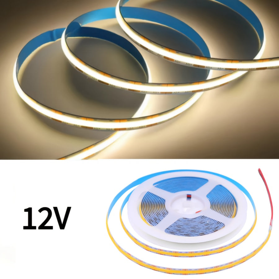 12V COB LED燈條，高密度軟矽膠燈帶，320 LED/公尺，8mm PCB線性燈，提供3000K、4000K和6000K