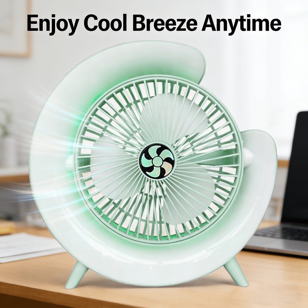 Colorful RGB Desktop Mini Fan, 3 Speed Levels, 1800mAh Long Lasting Rechargeable Battery, 9 Ambient Light Modes, Quiet Low Noise Design, Compact & Portable, Durable PP Material