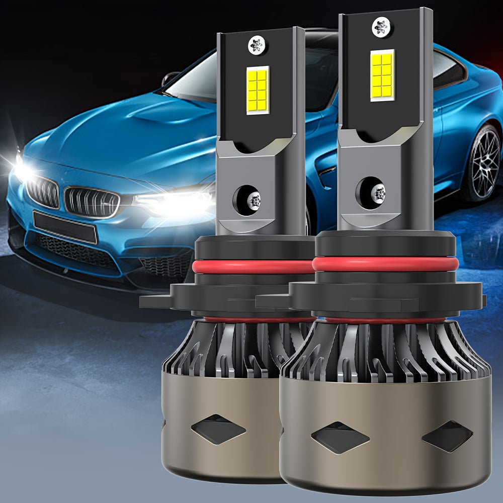 2 LED Car Headlights, 6500K White Light, High/Low Beam Dual Mode, 600% Brightness Increase, CSP Chip, Aluminum Housing, 12-24V Voltage, Battery-Free Installation, Compatible with H4 H1 H7 H11 9005 9006 9012 HB3 HB4
