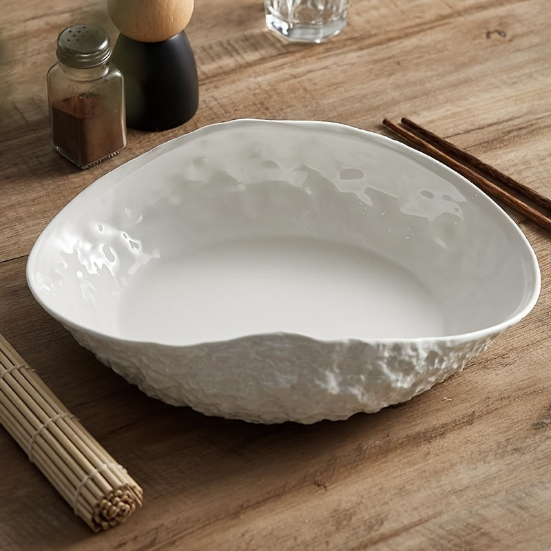 New Light Luxury Large Steamed Fish & Soup Plate, High-End Hotel Tableware, Rock Grain Shell-Shaped Ceramic Plate for Home Use