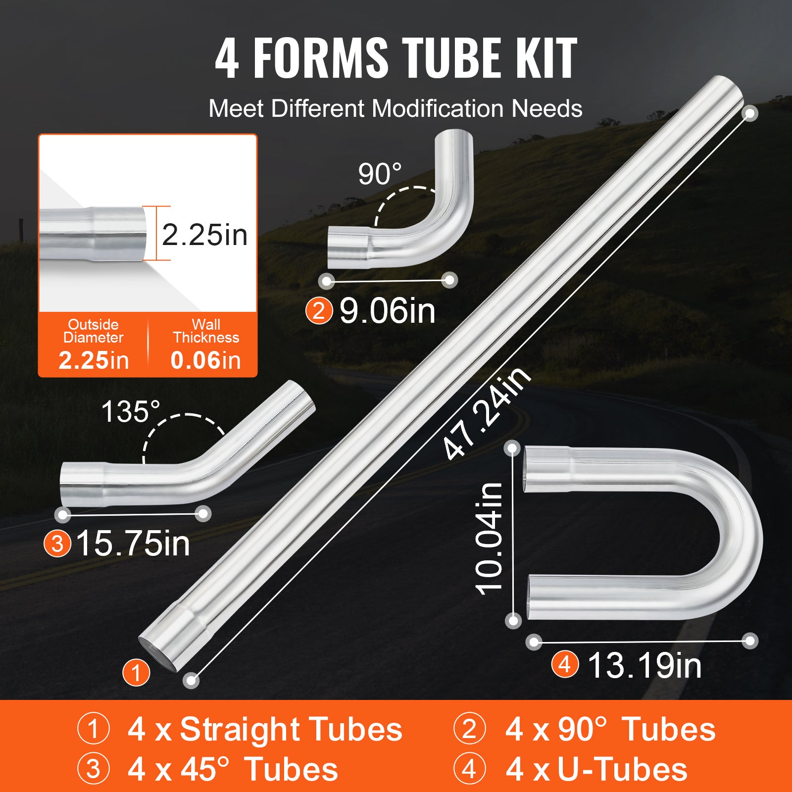 VEVOR DIY Universal Exhaust Kit 8/16 Pieces 2/2.25/2.5 Inch Exhaust Pipe Kit with Slip-on Connectors