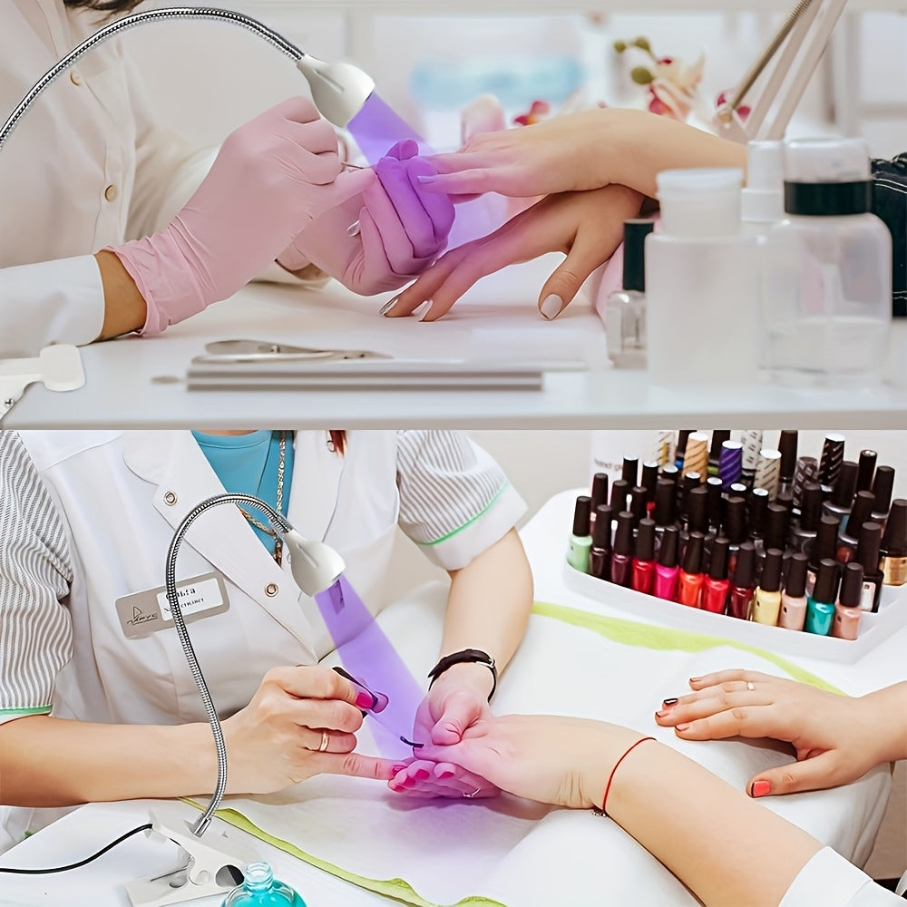 USB mini UV nail curing lamp, clip-on flexible metal tube, portable UV LED nail lamp, quick gel nail drying lamp, nail dryer, bendable positioning, small desk lamp for dorm bedroom, home DIY nail tool