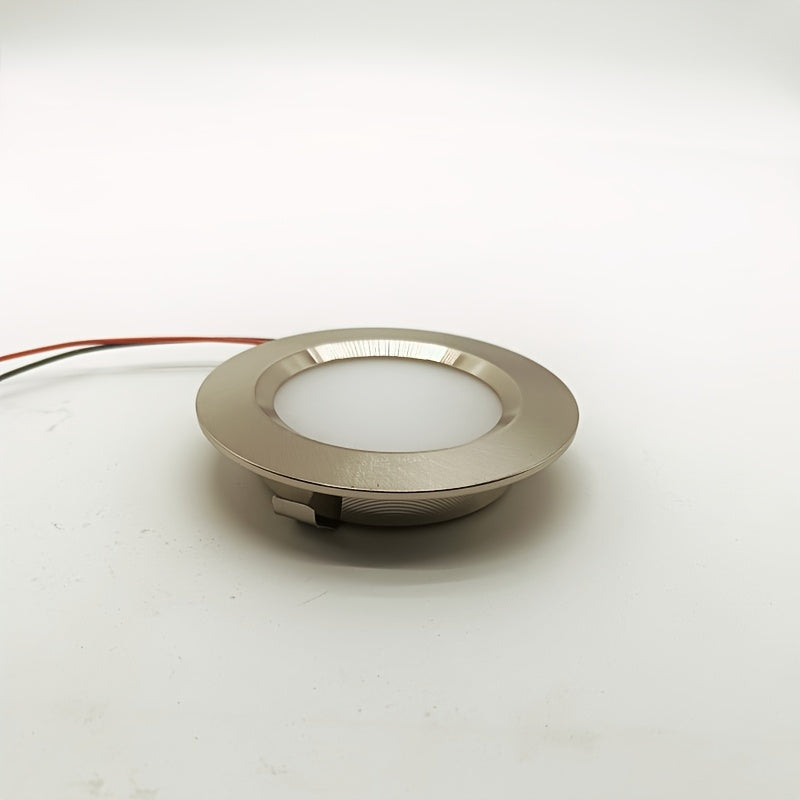 Recessed LED round downlight spotlight, metal aluminum housing, DC12V 24V, diameter 68mm*14mm, cutout 55mm, nickel color, 3W 5W LED cabinet light, for garage, bathroom, sauna lighting, shopping mall, restaurant, bedroom, corridor