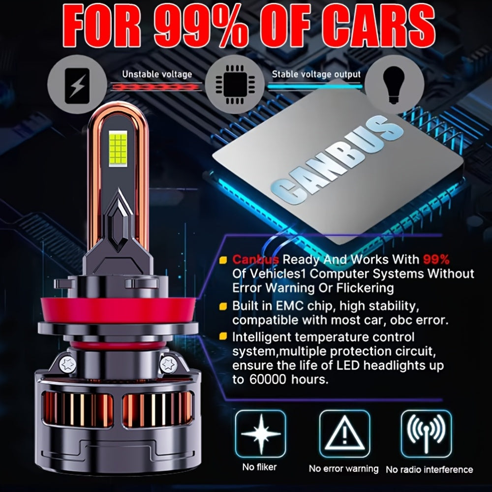 2-Pack H11 Car LED Headlights | 60000Lm, H4/9003/Hb2 H7 H11/H9/H8 H1.9570 Csp Chip, 7500K, 320W, Canbus, 9005/Hb3 9006/H, No Battery Included