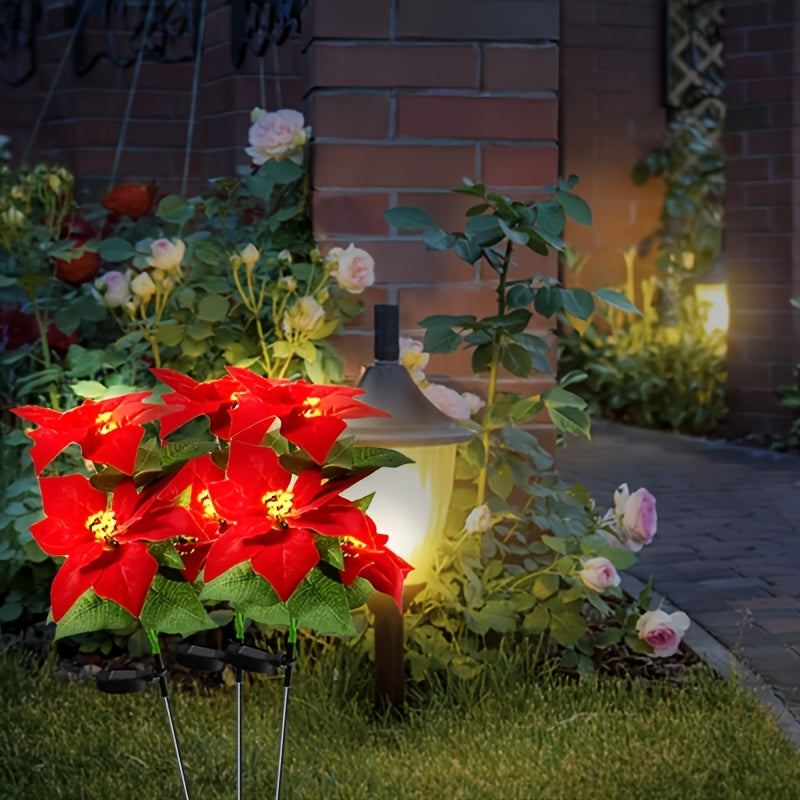 8-Piece Solar Large Red Flower LED Light Set, Realistic Design, Suitable for Garden Decoration. These Semi-Flush Mount Lawn Lights Come with a Switch, Perfect for Outdoor Spaces such as Courtyard, Patio, Lawn.