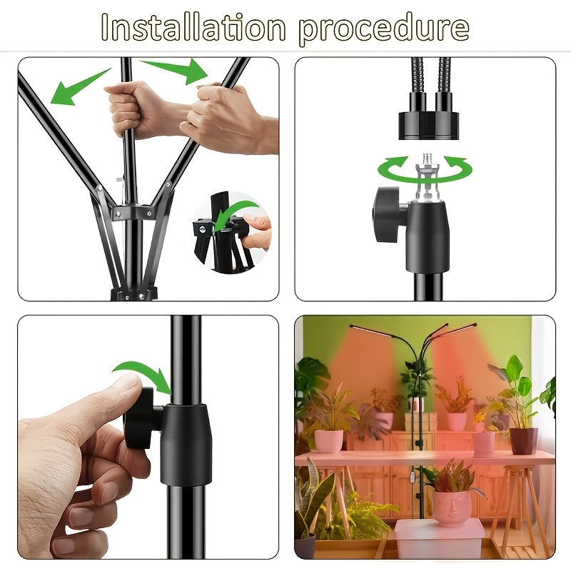 Adjustable Height Tripod 3-Head Plant Grow Light, High Lumen Output, Powered Design with Timer & Brightness Control, Full Spectrum Floor Standing Grow Lamp, Perfect for Small Plants, Vegetables and Fruits