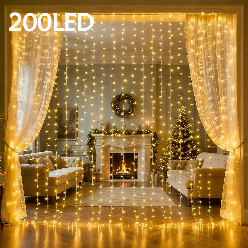 100/200/300LED 仙女窗帘灯，USB供电，具有8种闪烁模式，非常适合装饰窗台、新年庆祝活动、卧室、婚礼派对、斋月、复活节，节日室内氛围感灯串，仙女灯串