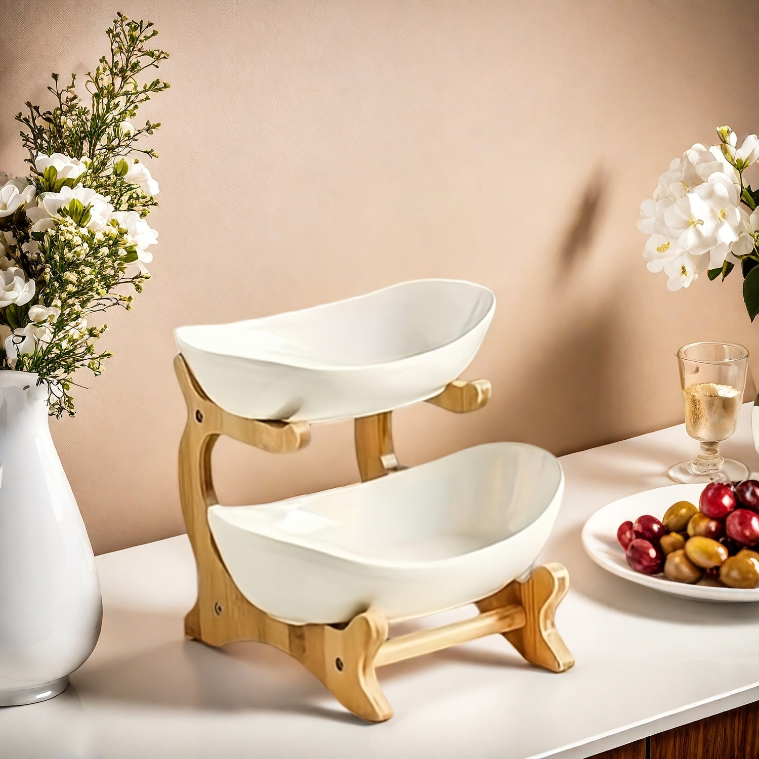 2/3 Tier Fruit Rack, Nordic Luxury Style, 3 Layer Fruit Bowl, Creative Candy Display, Wooden Snack Tray for Living Room Home Use