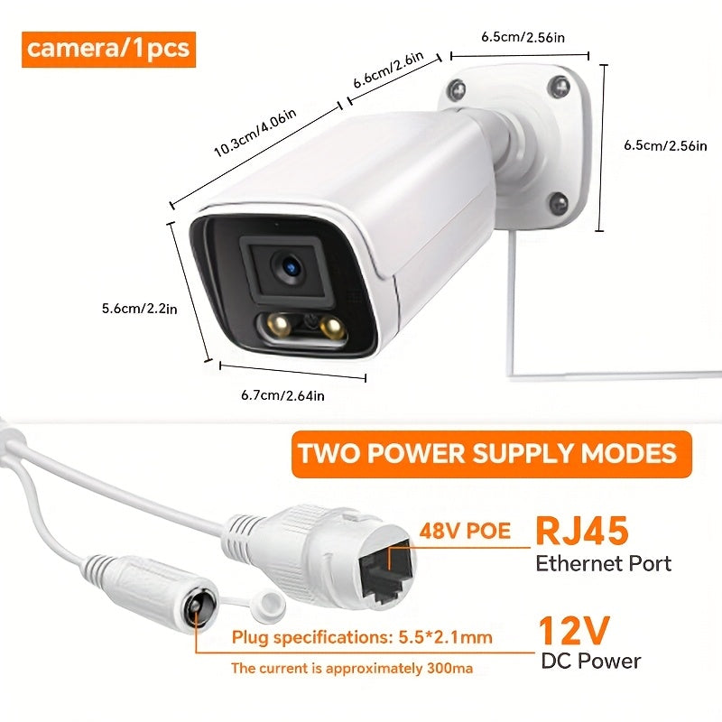 4K PoE IP安全摄像头，户外子弹头摄像头，2.8mm彩色夜视AI智能检测，内置麦克风监控摄像头，圣诞家庭安全系统监控摄像头，IP67金属外壳防损万圣节安全监控。首页和商店室内外安全摄像头