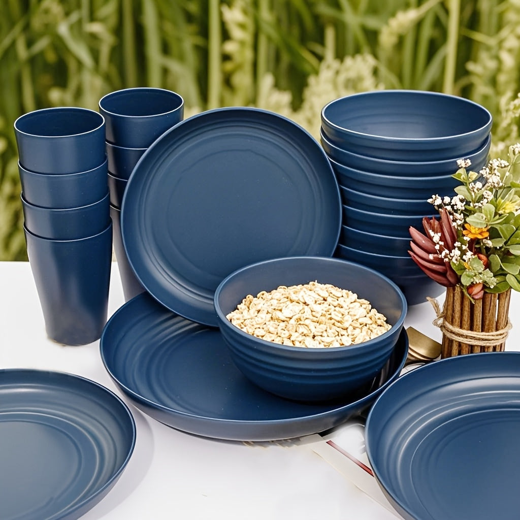 16-Piece Blue Dinnerware Set for 4 Persons – Includes Dinner Plates, Bowls & Cups – Microwave & Dishwasher Safe – Perfect for Christmas, New Year, Valentine‘s Day, Kitchen, Outdoor Camping, RV & Picnics