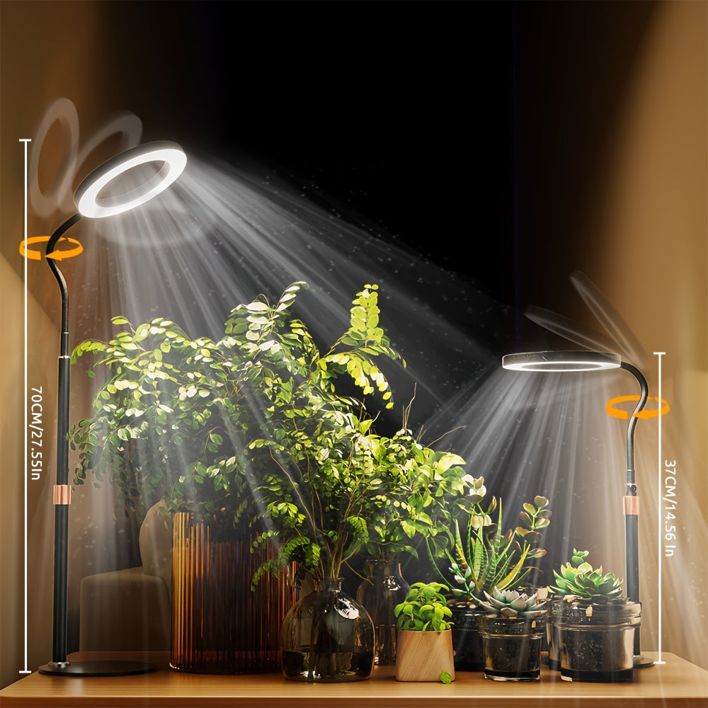 bseah indoor plant grow adjustable LED light - full spectrum ring light with automatic timer, 3/9/12 hour timer, 9 dimming levels, USB powered, flexible long neck tube suitable for large plants