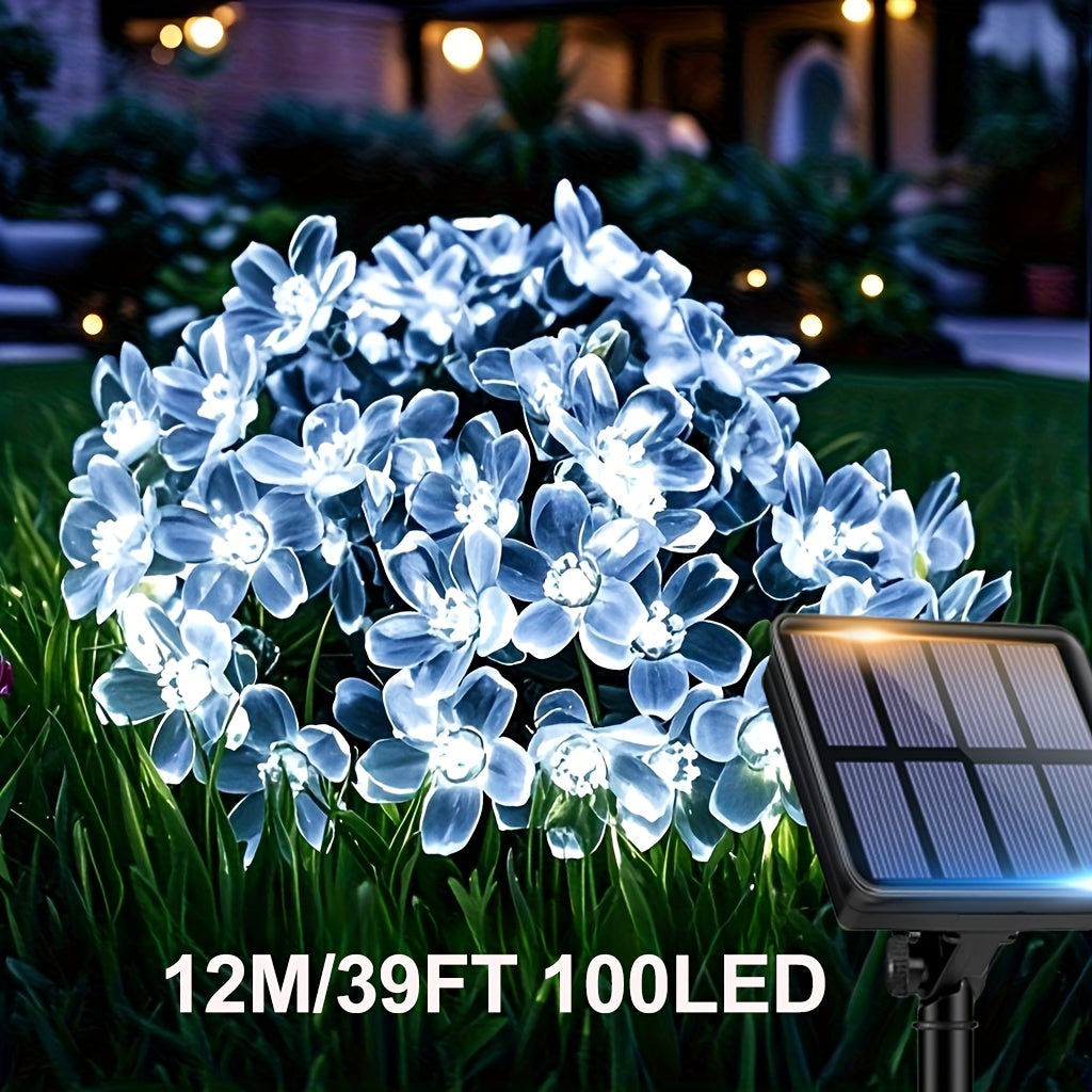 Solar Cherry Blossom String Light 100/50/20 LED Beads Flower Decorative Fairy Light Outdoor 8 Modes IPX4 Waterproof Fence Lawn Garden Trees Wedding Halloween Christmas Decorative Light