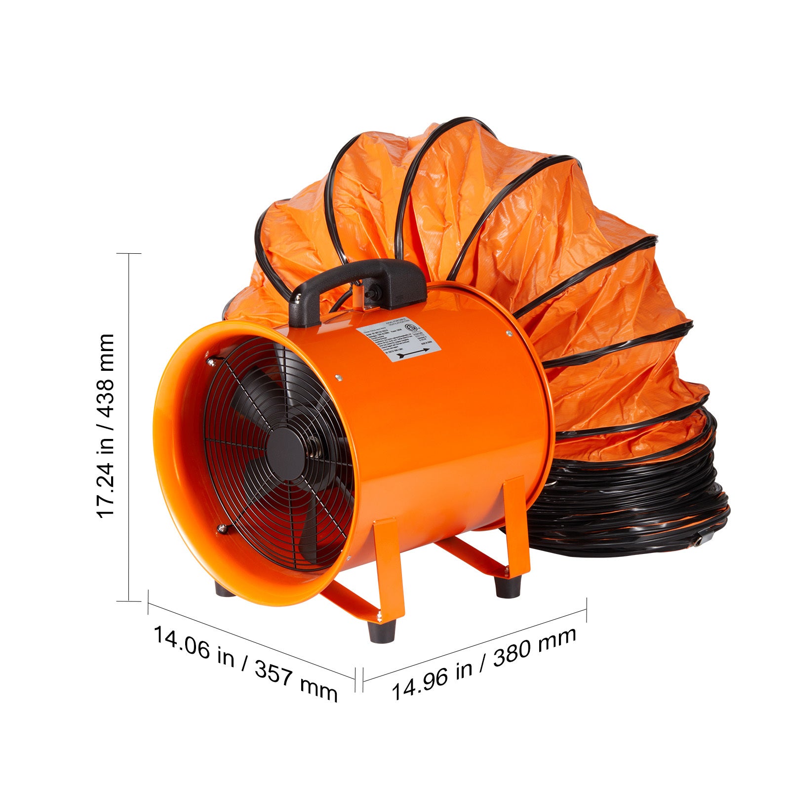 VEVOR Portable Ventilator, 12 Inch Heavy Duty Cylinder Fan with 16.4ft/33ft Duct Hose, 585W High Power Exhaust Fan, 3198CFM Industrial Smoke Dust Blower for Home Workplace Dust and Smoke Exhaust