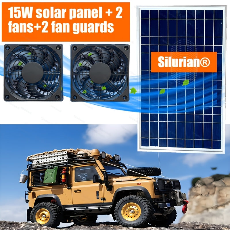15W Solar Fan Kit in 2 Specifications: 15W Solar Panel + 1 Fan + 1 Fan Grill, and 15W Solar Panel + 2 Fans + 2 Fan Grills, Suitable for Courtyard, Flower Shed, Chicken Coop, Pet House and More