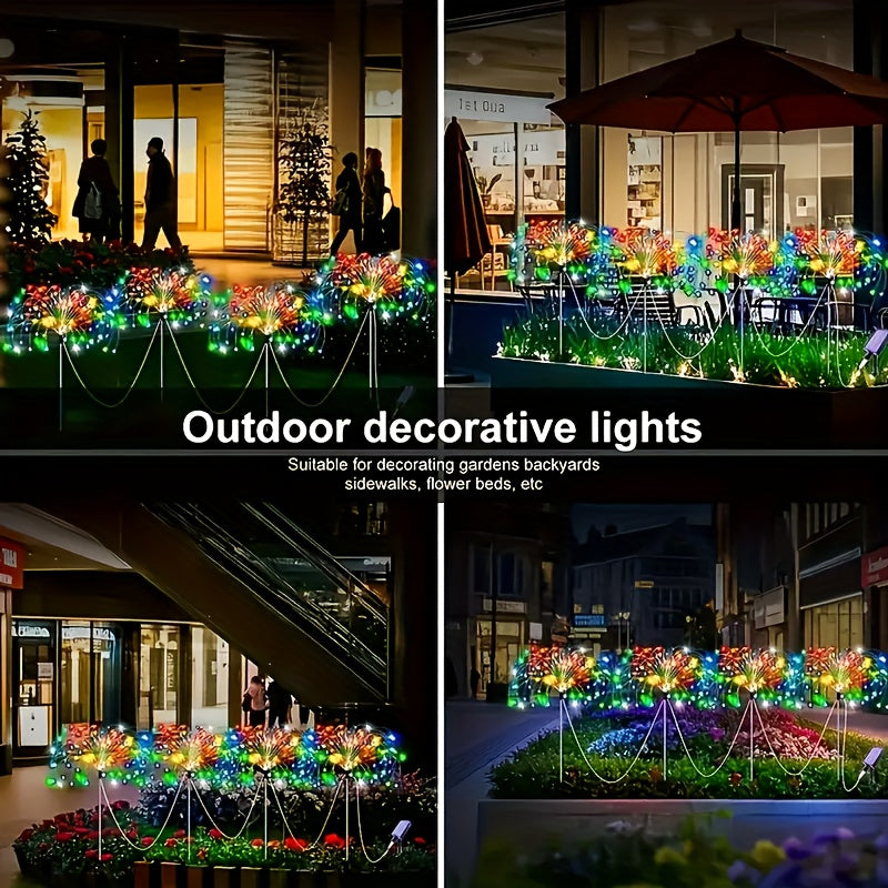 FACHOI 8件套-480LED太阳能烟花灯带智能光感器 4件套-240LED 适用于户外庭院、步道、露营、派对、婚礼、圣诞节和聚会 具有8种照明模式：白色/暖白色/多彩