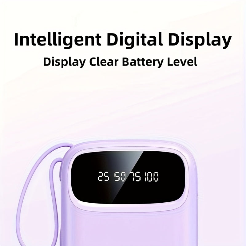 Latest Upgraded High-Value Light Luxury Style 10000mAh High-Capacity 5W/15W Portable Fast-Charging Power Bank with Real-Time Power Display, Smart Digital Display, Portable Lanyard, Ultra-Bright LED Light, Built-in 4 Cables