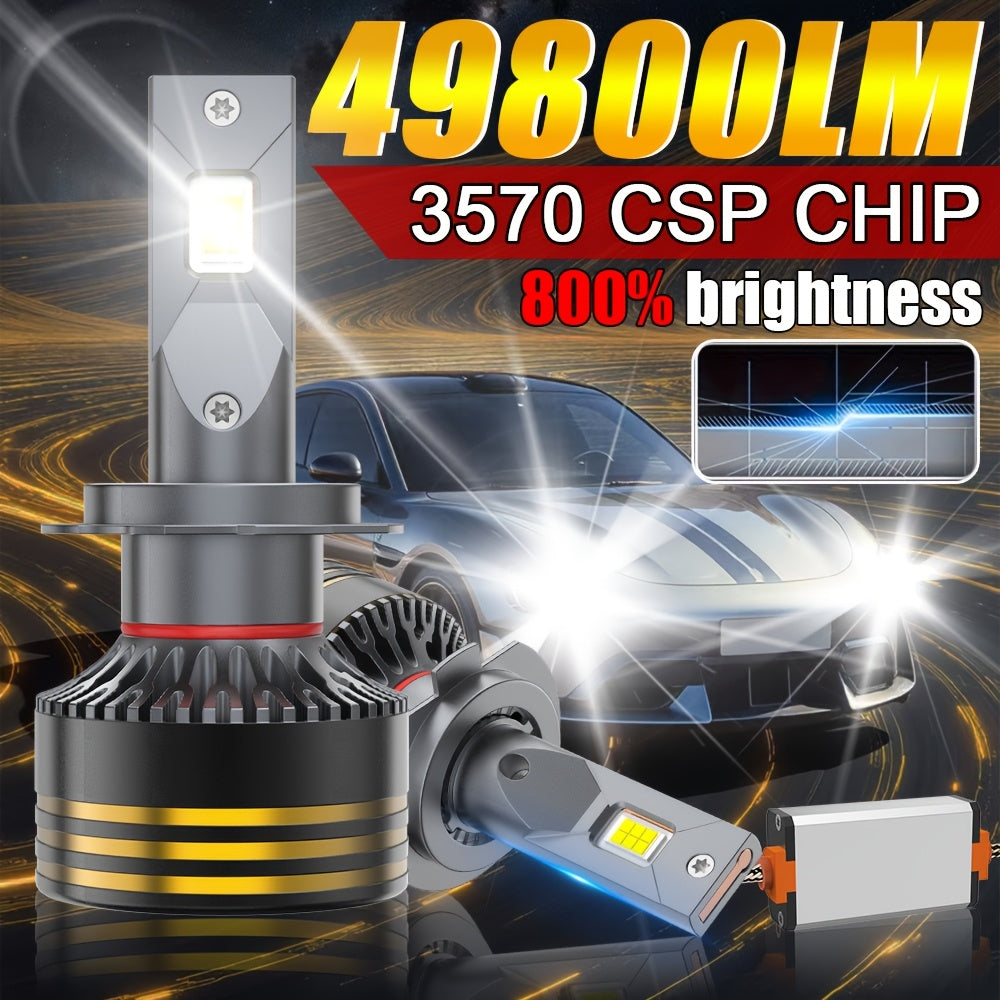 2PCS LED Motor Vehicle Headlight Bulbs, H7-QF009 H4/9005/H1/H4/9003/HB2/H11/9006/H1/9012, 3570 Chip, 800% Brightness, Easy Installation for Various Vehicles, with External Driver Canbus Plug-and-Play