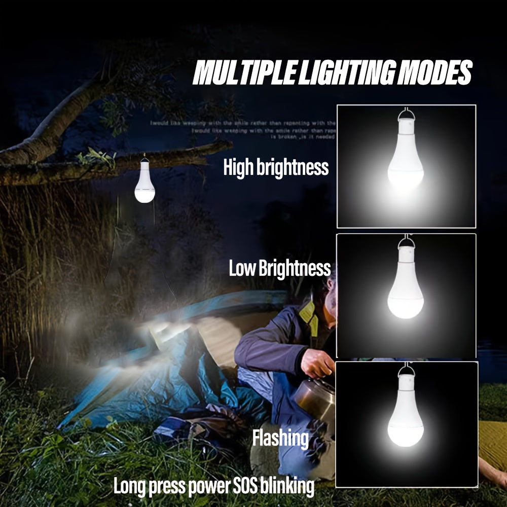 4PCS smart solar LED bulb, USB rechargeable emergency bulb, portable floodlight with hook, 3 lighting modes yard light, suitable for garden, camping, fishing, lantern, night light, emergency use