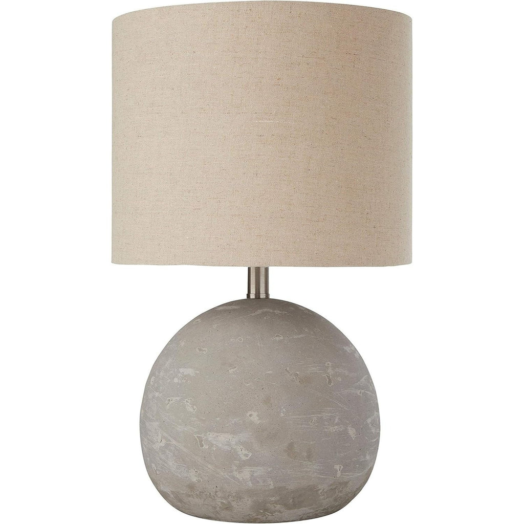 Stone and beam industrial style round concrete table lamp, with bulb and beige lampshade, 16 inches high room decoration, home, local, warehouse, Christmas decoration, Christmas gift