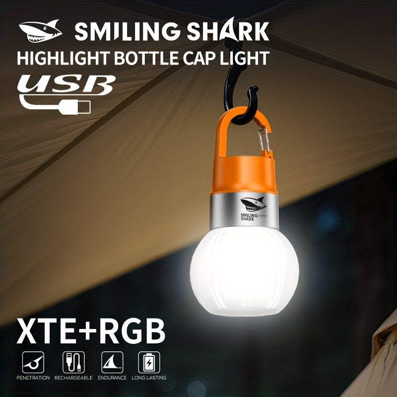 1Pc Portable Flashlight Camping Lantern, SMILING SHARK XTE+RGB Tent Light TIP171, 10 Modes Multi-Color Lamp, Type-C Rechargeable, Removable Lampshade, Hooked Bottle Cap Light, Portable for Outdoor Camping