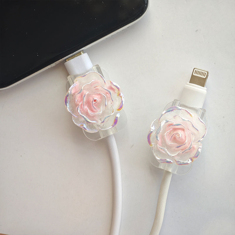 Cute Two Color Rose Phone Charging Cable Case | No Batteries Required, USB Connector, Universal Charger, Ideal for Birthday, Wedding, Valentine'S Day, Graduation, New School, Father'S Day, Christmas, Halloween - Data Cable Protection Set