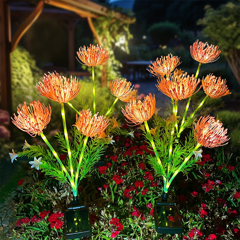 2pcs Solar 3-Head Lycoris Spider Lily Light, Red & Green Spring Courtyard Garden Lawn Pathway Decorative Light, Beautiful Gift for Mom