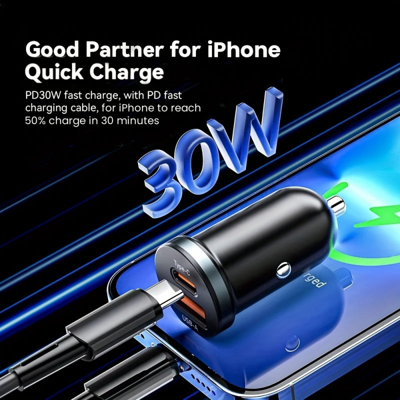 New 30W Super Fast Car Charger - Dual Port USB-C PD3.0/QC3.0 Adapter, Compatible with Iphone 16/15/14/13, Samsung S25, Ipad, And Android Devices (35 Minutes Quick Charge), Easter Gift, Fast Charging Adapter, Charger, Dual-Port Layout