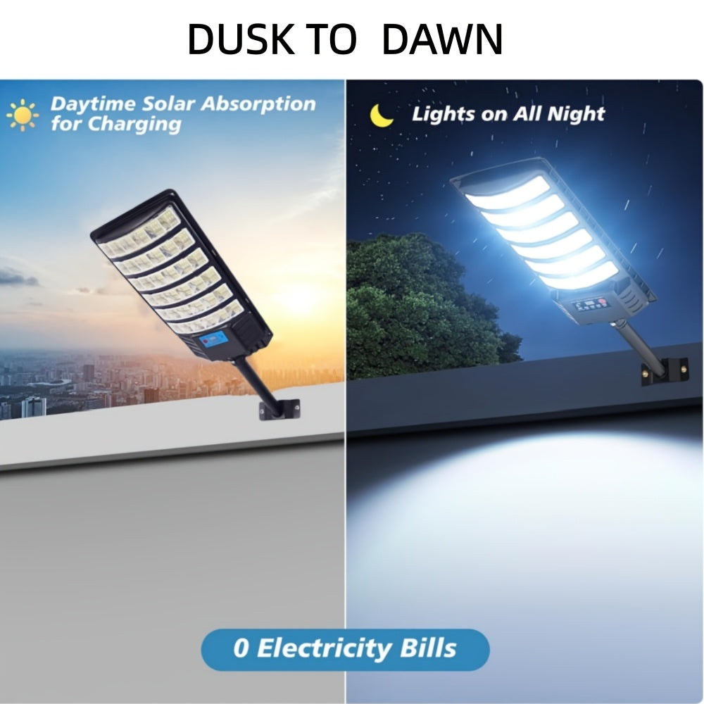 1 Pack Outdoor Solar Street Light, Heavy Duty 6500K LED Parking Lot Light with Sensor, 6000mAh Dusk-to-Dawn Solar Floodlight, Perfect for Courtyard, Garden, Parking Lot Security Lighting