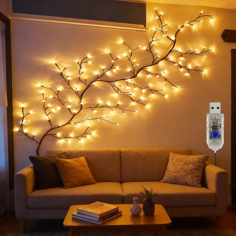 72-LED Wicker Large Branch Decorative String Lights, Warm White, LED Branch Lights, USB Powered, Adds an Elegant Ambiance to Your Walls, Suitable for Bedroom, Living Room, Walls, Parties, Festivals, Valentine's Day, Weddings, Mother's Day and Other