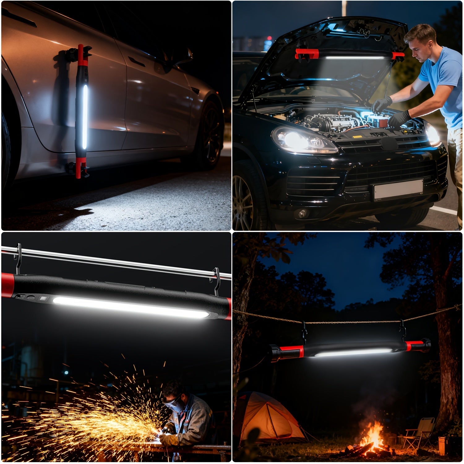 High Bright LED Work Light, 2000mAh Rechargeable Portable Flashlight, Magnetic & Hook Design Under Hood Work Light, Mechanic Light for Auto Repair Inspection Garage Workshop Emergency